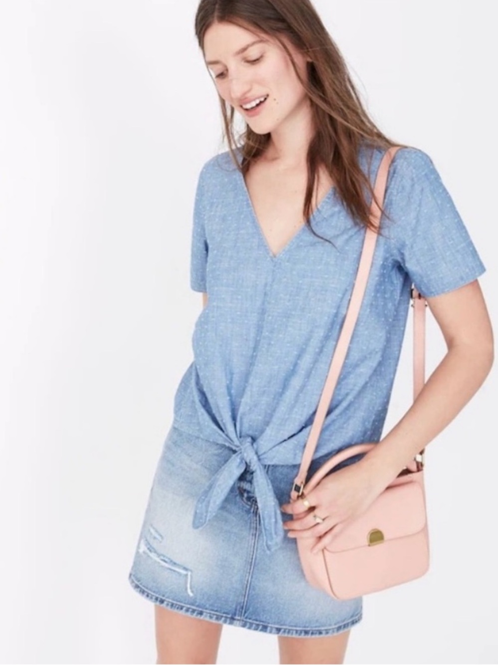Madewell Chambray Novel Tie-Front Top